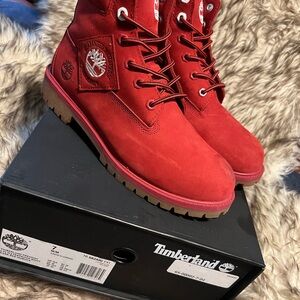 Timberland Red Waterproof Nubuck Lace-Up Boots New w/flaw Sz 7